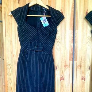 Vintage Le Chateau tea-length pinstripe dress (size XXS)